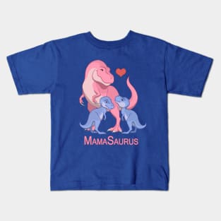 MamaSaurus T-Rex Mommy & Twin Baby Boy Dinosaurs Kids T-Shirt